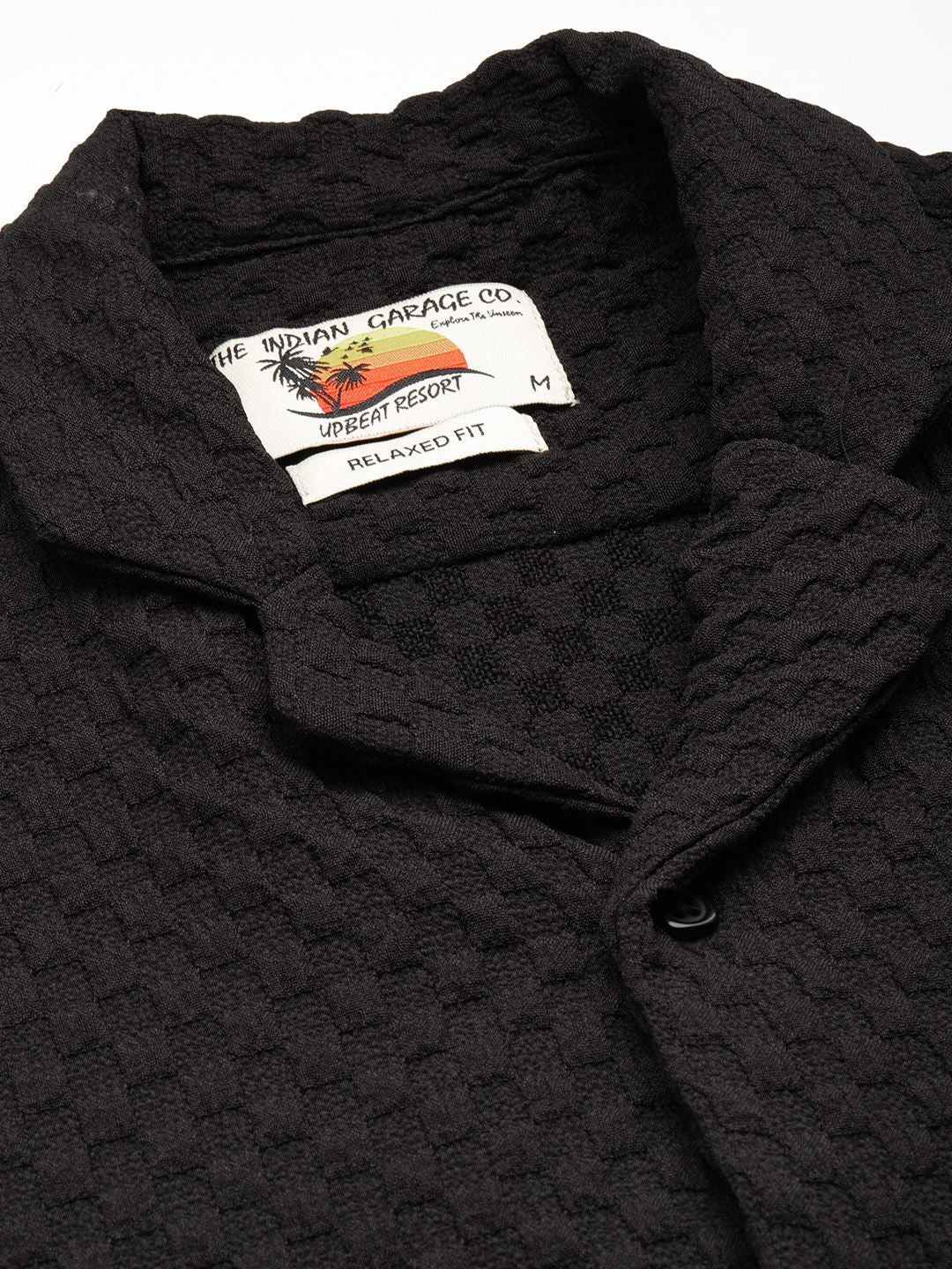 Men's Black Relaxed Fit Solid Resort Wear Shirt