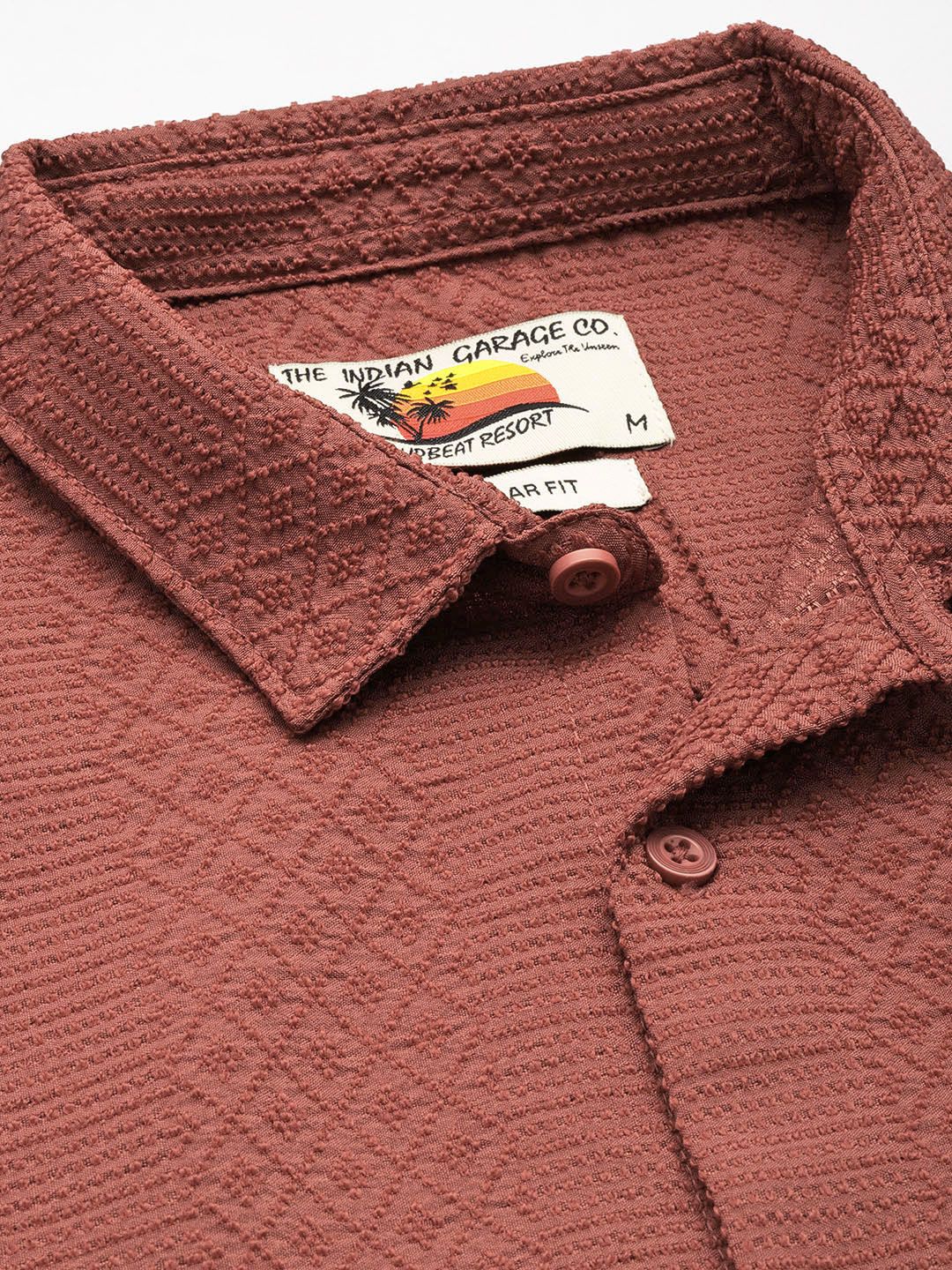 Men's Rust Regular Fit Solid Resort Wear Shirt