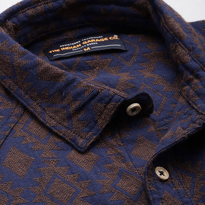 Men's Navy Blue Relaxed Fit Textured Resort Wear Shirt
