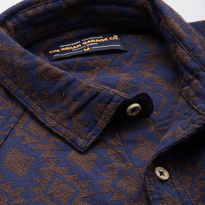 Men's Navy Blue Relaxed Fit Textured Resort Wear Shirt