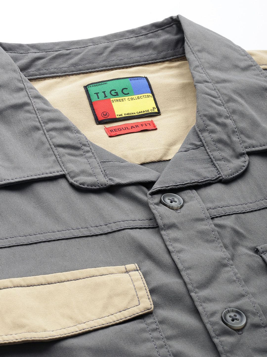 Men's Grey Regular Fit Solid Street Wear Shirt