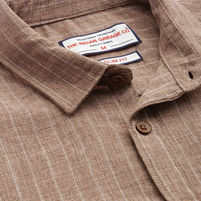 Men's Brown Slim Fit Striped Casual Shirt