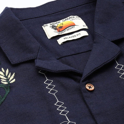 Men's Blue Relaxed Fit Solid Resort Wear Shirt