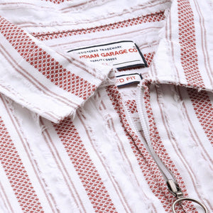 Men's Maroon Relaxed Fit Striped Resort Wear Shirt