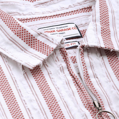 Men's Maroon Relaxed Fit Striped Resort Wear Shirt