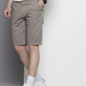 Men's Grey Regular Fit Solid Chino Shorts