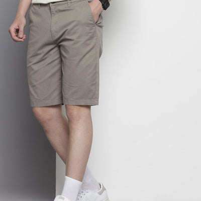 Men's Grey Regular Fit Solid Chino Shorts