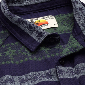 Men's Green Relaxed Fit Aztec Resort Wear Shirt