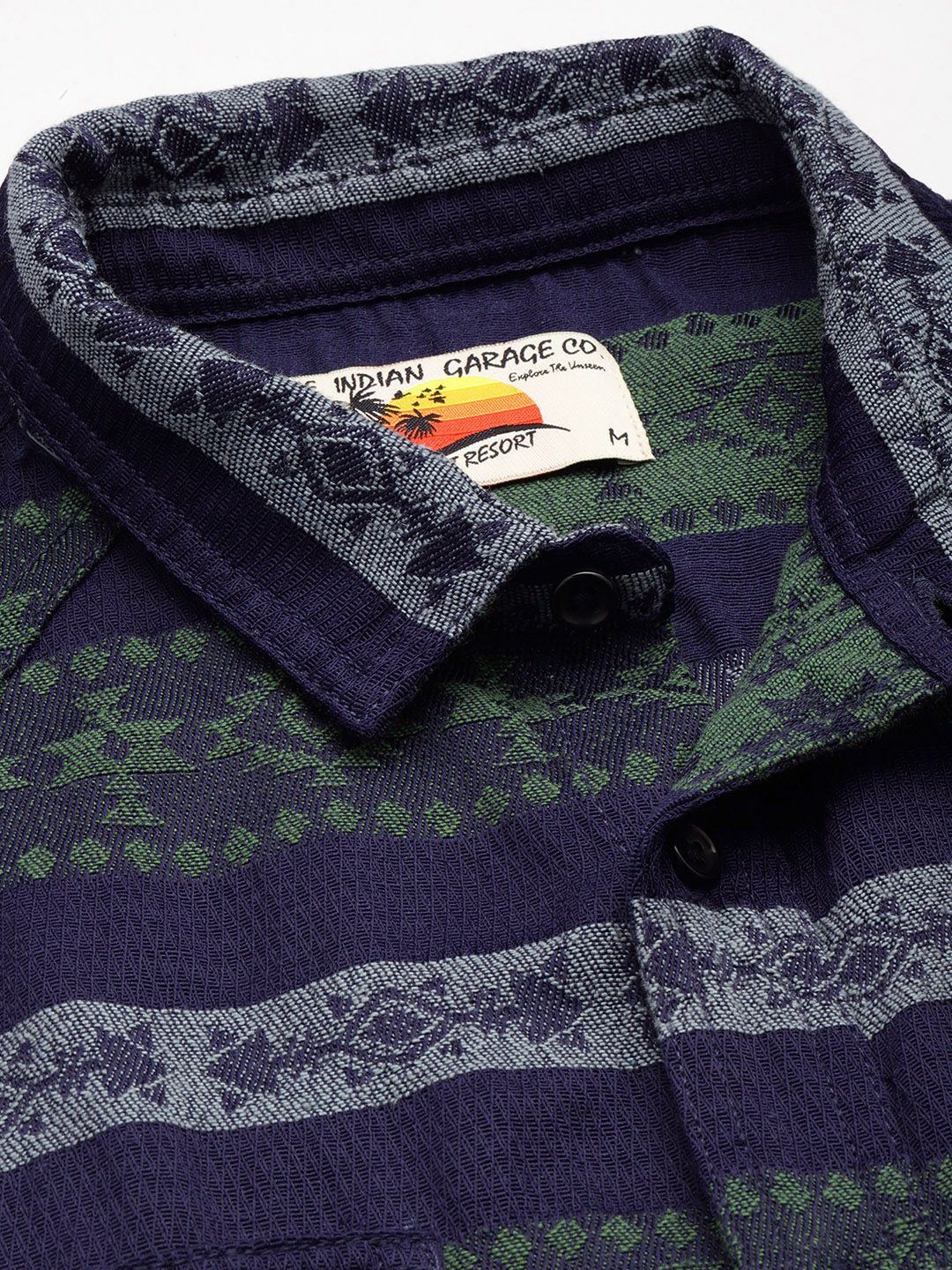 Men's Green Relaxed Fit Aztec Resort Wear Shirt