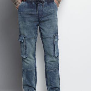 Men's Blue Relaxed Fit Solid Denim Joggers