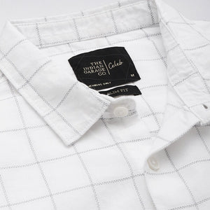 Men's White Slim Fit Checked Party Wear Shirt