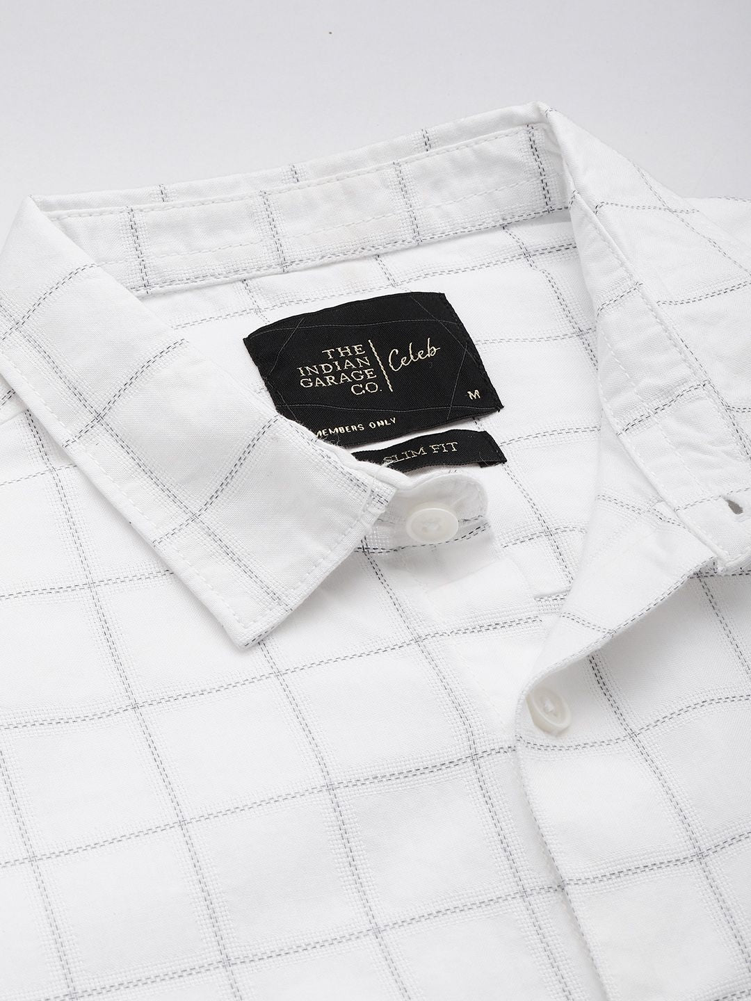 Men's White Slim Fit Checked Party Wear Shirt