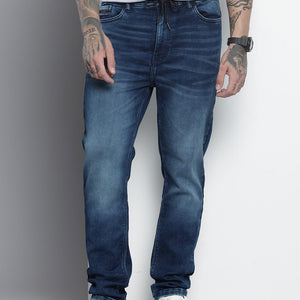Men's Blue Regular Fit Solid Denim Joggers