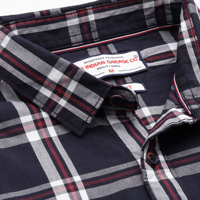 Men's Navy Blue Slim Fit Checked Casual Shirt