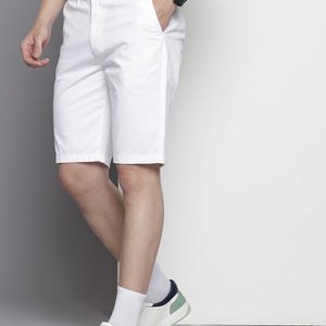 Men's White Regular Fit Solid Chino Shorts