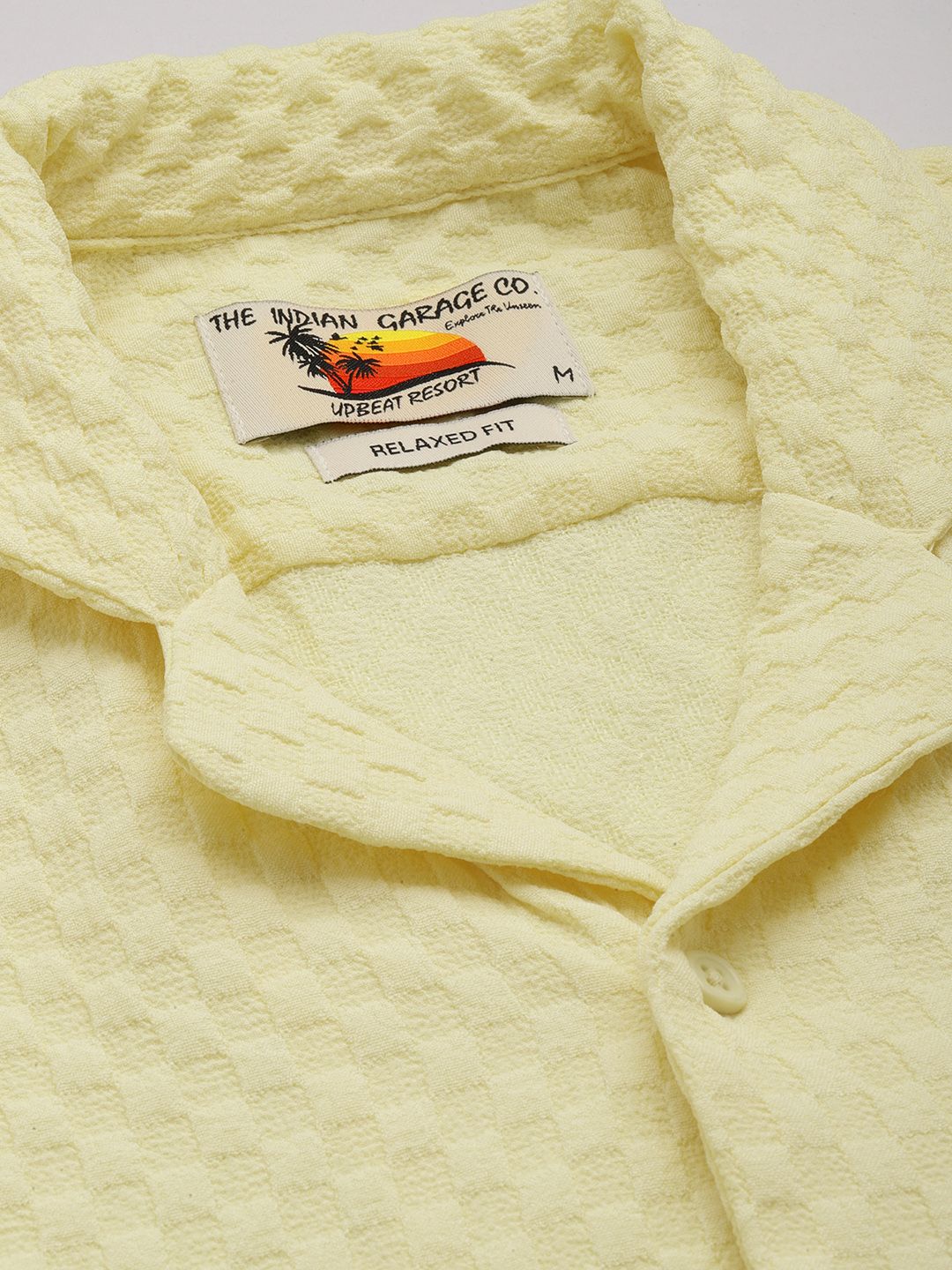 Men's Yellow Relaxed Fit Solid Resort Wear Shirt