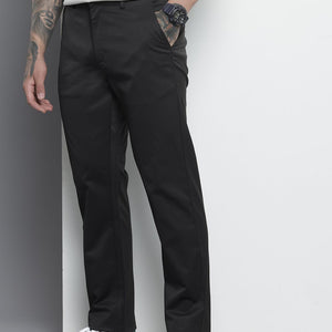 Men's Black Regular Fit Solid Trousers
