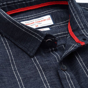 Men's Navy Blue Slim Fit Striped Casual Shirt
