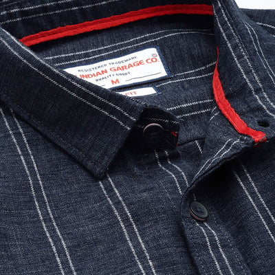 Men's Navy Blue Slim Fit Striped Casual Shirt