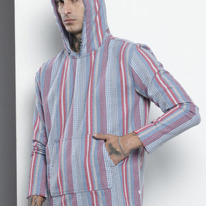 Men's Blue Relaxed Fit Vertical Stripes Resort Wear Shirt