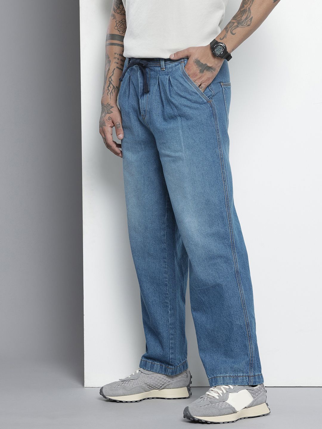 Men's Blue Relaxed Fit Solid Denim Joggers