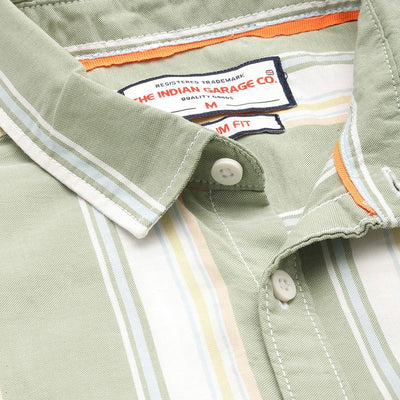 Men's Green Slim Fit Striped Casual Shirt
