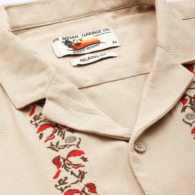 Men's Khaki Relaxed Fit Solid Resort Wear Shirt