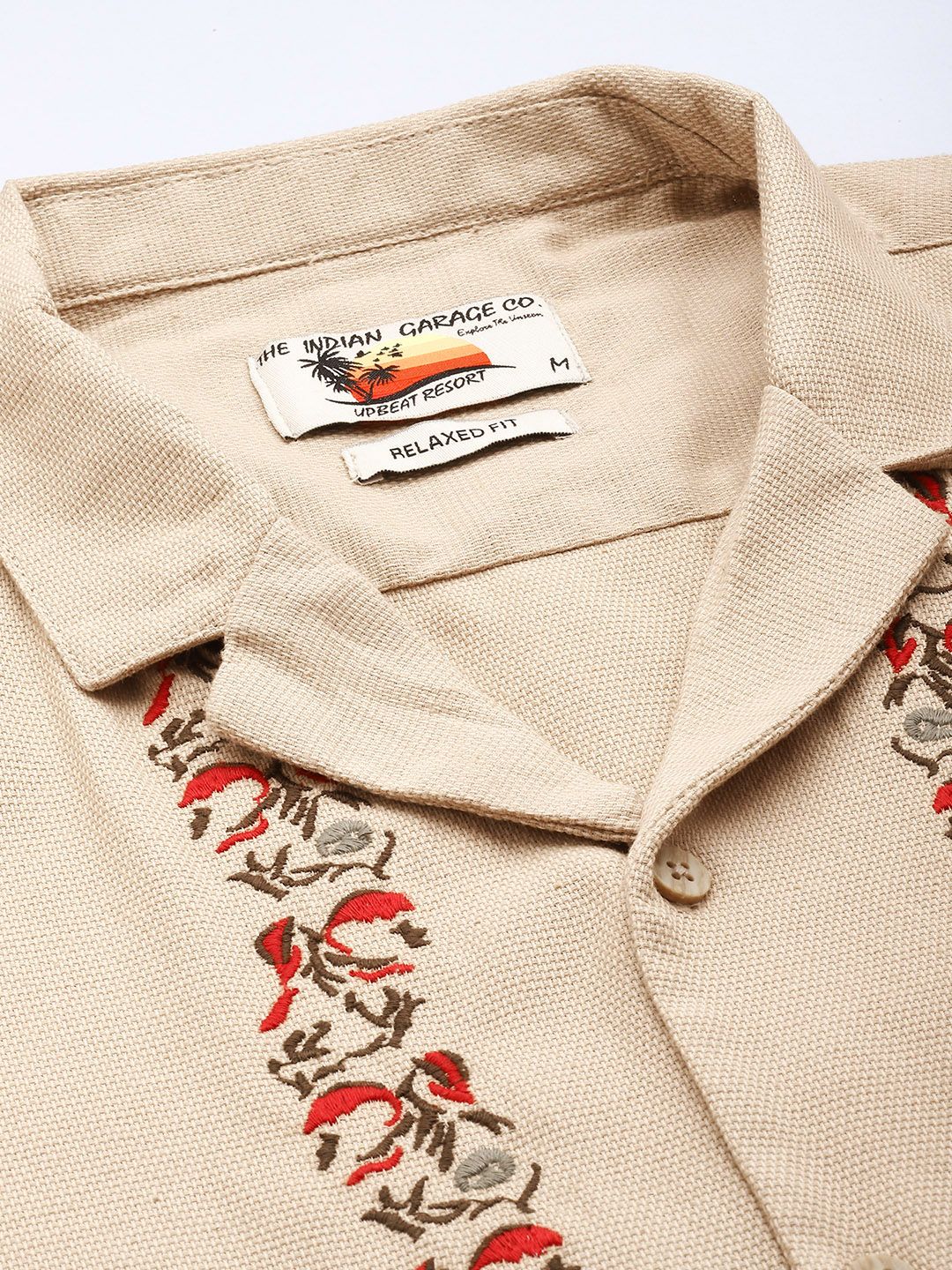 Men's Khaki Relaxed Fit Solid Resort Wear Shirt