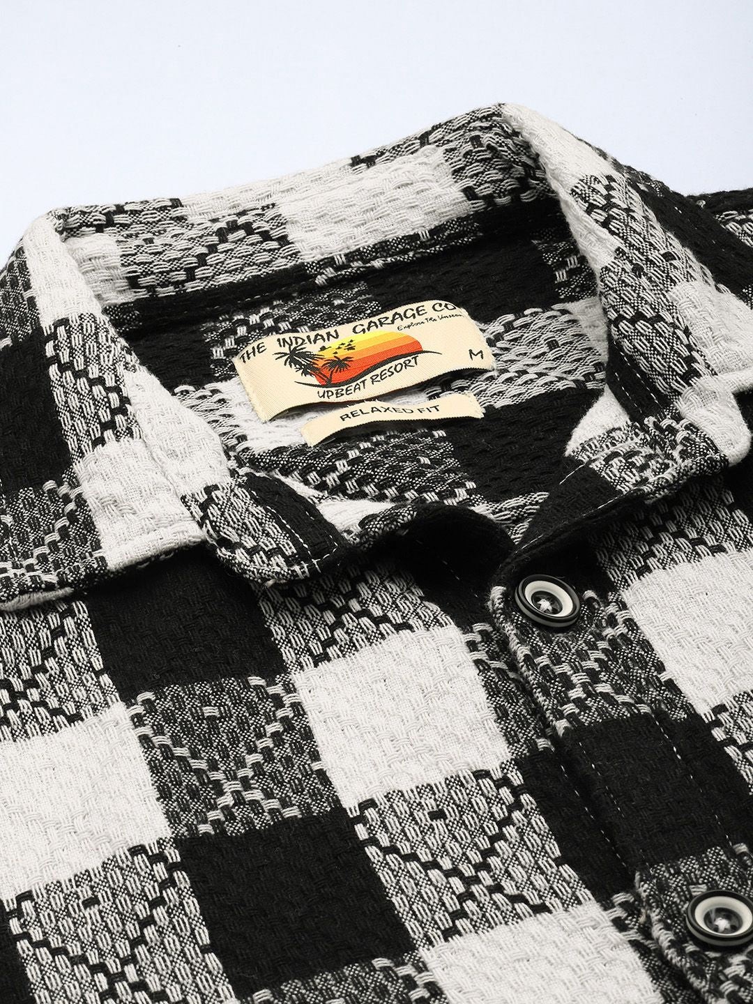 Men's Black Relaxed Fit Checked Resort Wear Shirt