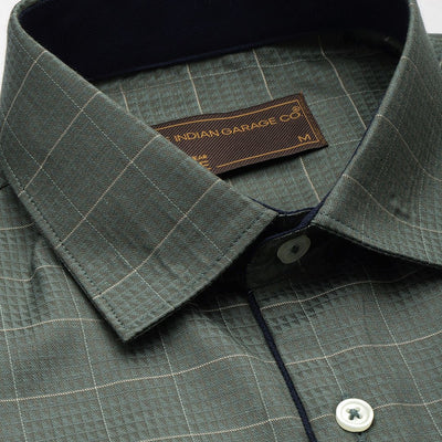 Men's Olive Slim Fit Checked Formal Shirt