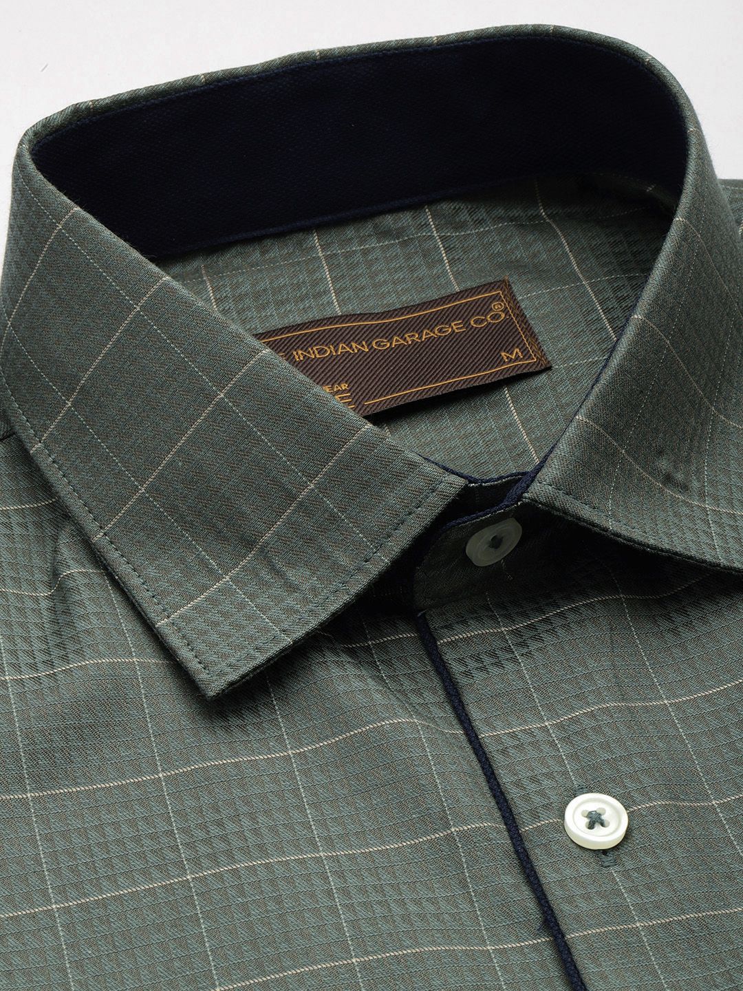 Men's Olive Slim Fit Checked Formal Shirt