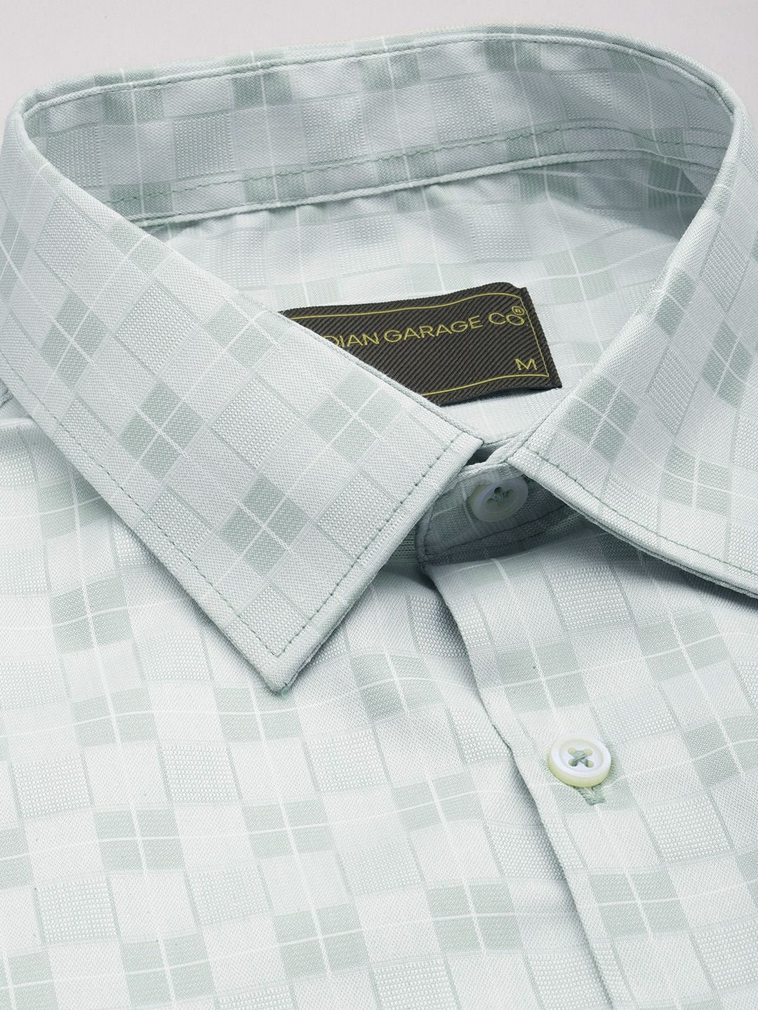 Men's Green Slim Fit Checked Formal Shirt