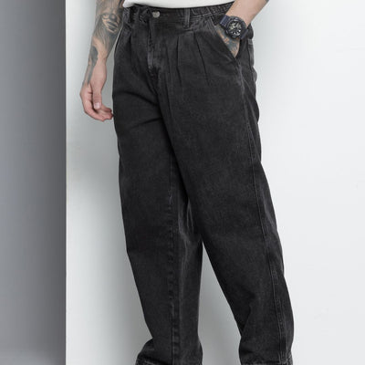 Men's Grey Relaxed Fit Solid Denim Joggers