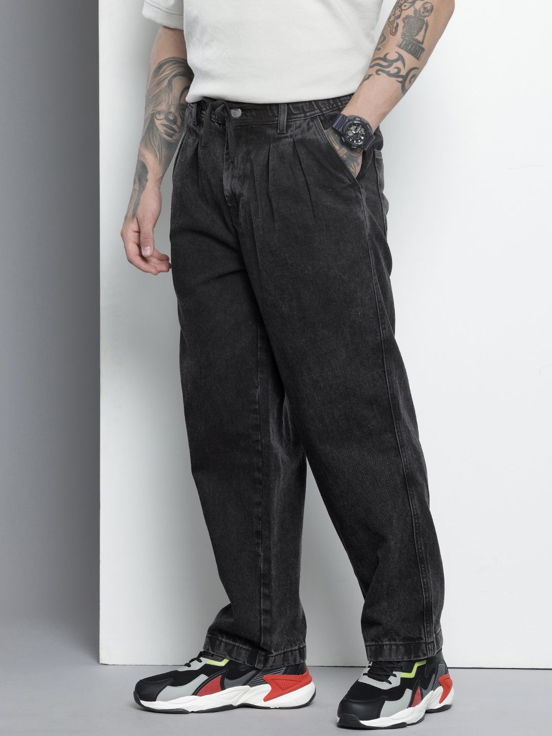 Men's Grey Relaxed Fit Solid Denim Joggers