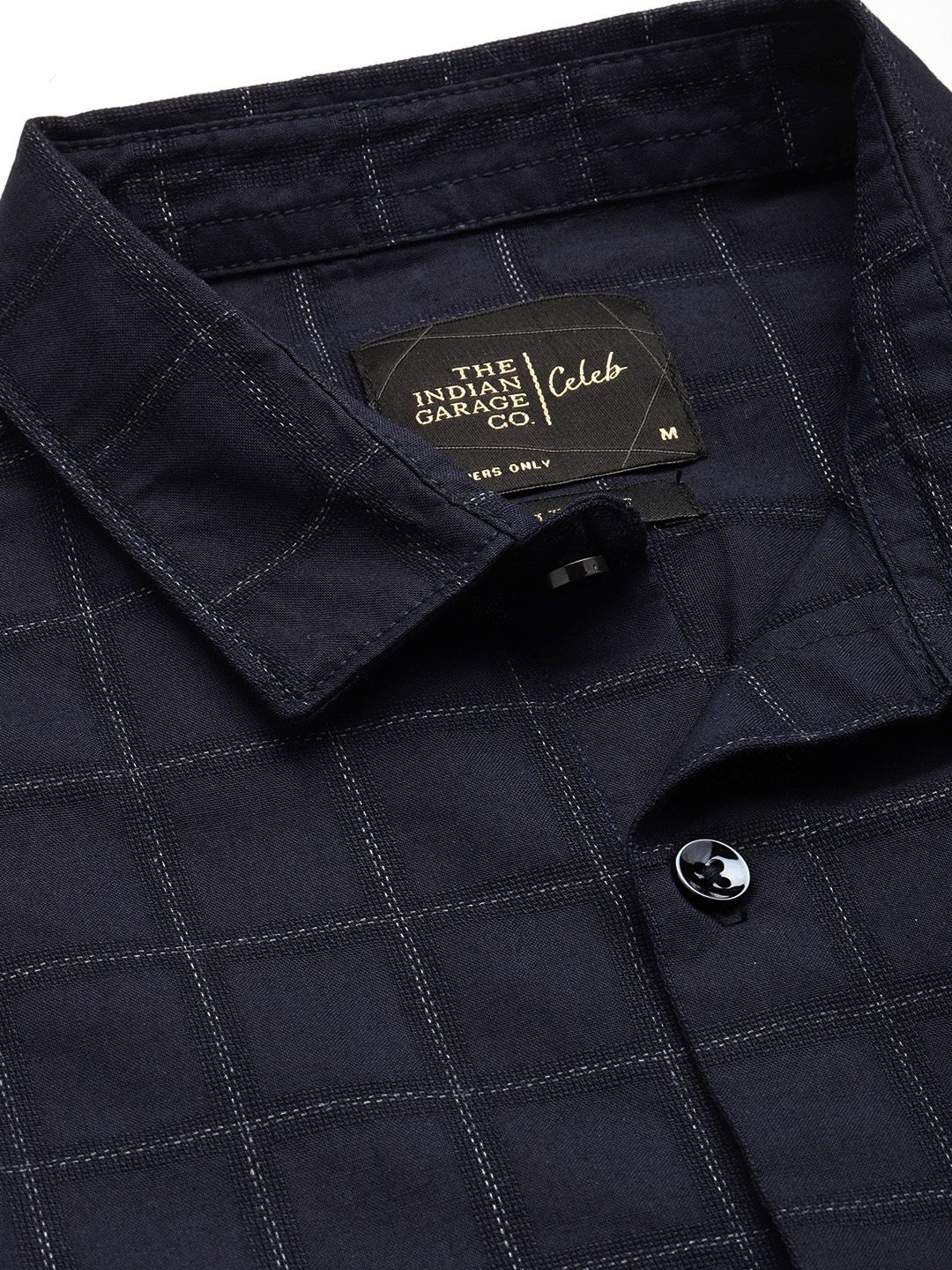 Men's Navy Blue Slim Fit Checked Party Wear Shirt