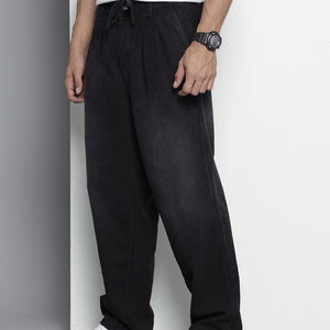Men's Black Relaxed Fit Solid Denim Joggers