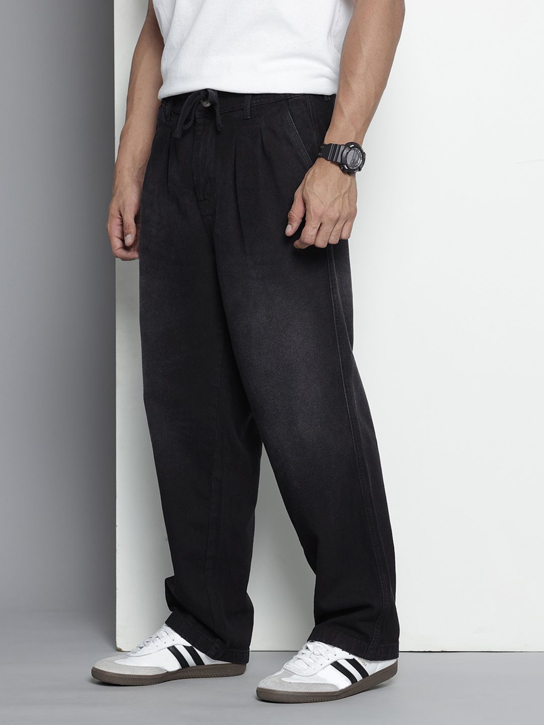 Men's Black Relaxed Fit Solid Denim Joggers