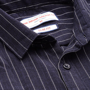 Men's Navy Blue Slim Fit Striped Casual Shirt