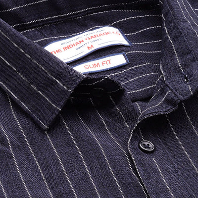 Men's Navy Blue Slim Fit Striped Casual Shirt