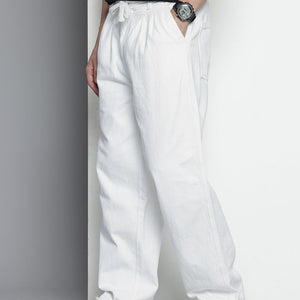 Men's White Relaxed Fit Solid Denim Joggers