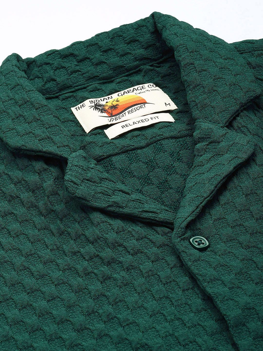 Men's Green Relaxed Fit Solid Resort Wear Shirt