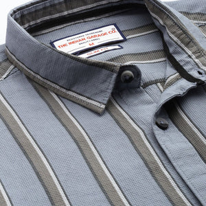 Men's Grey Slim Fit Striped Casual Shirt