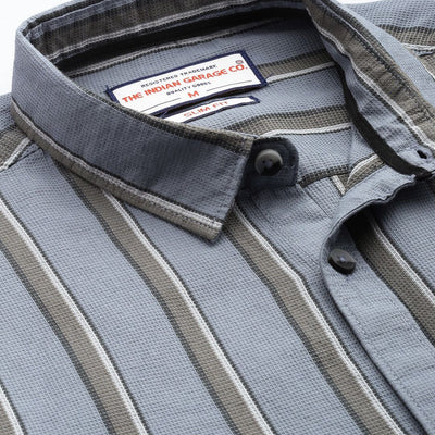 Men's Grey Slim Fit Striped Casual Shirt