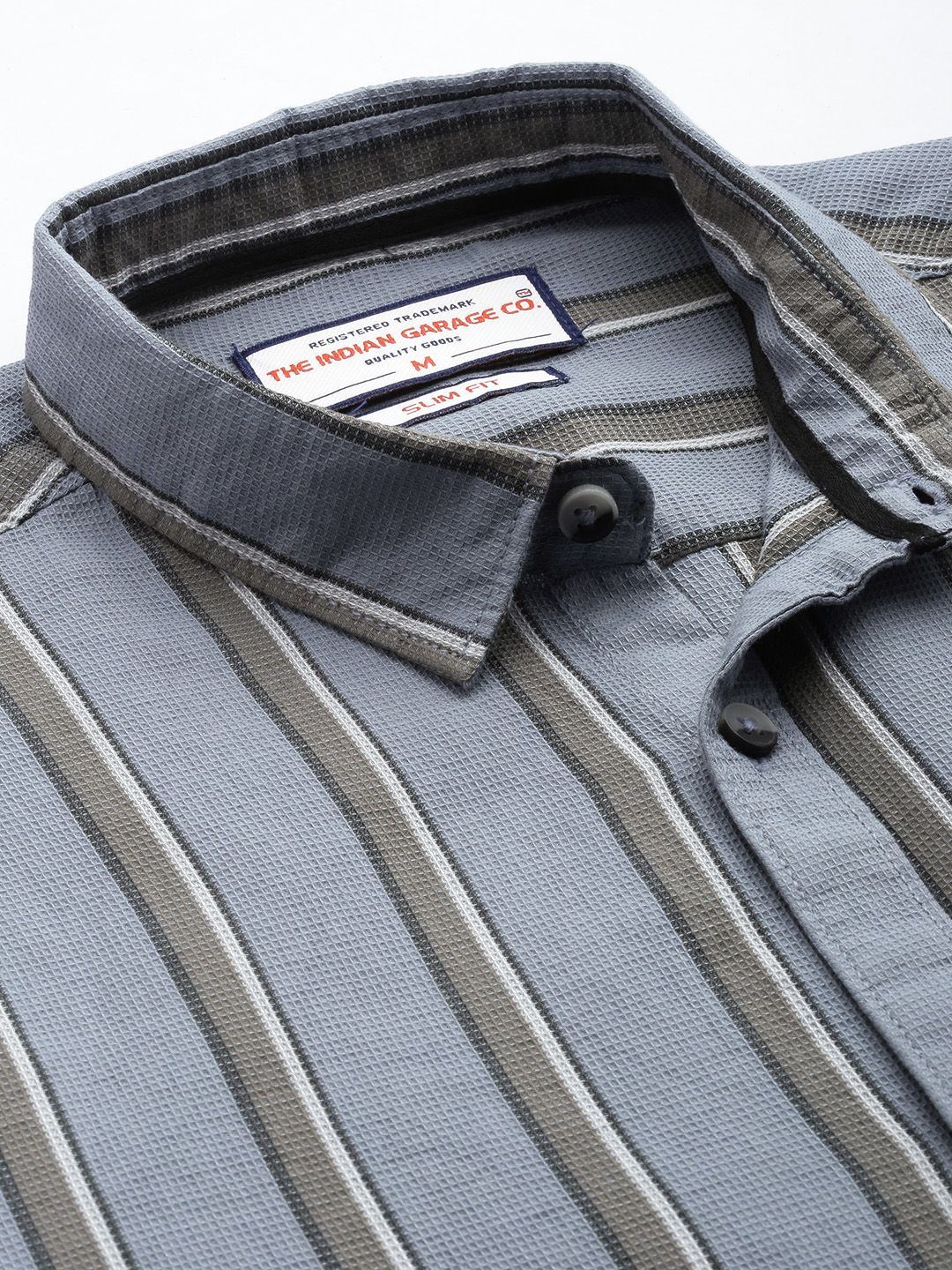 Men's Grey Slim Fit Striped Casual Shirt