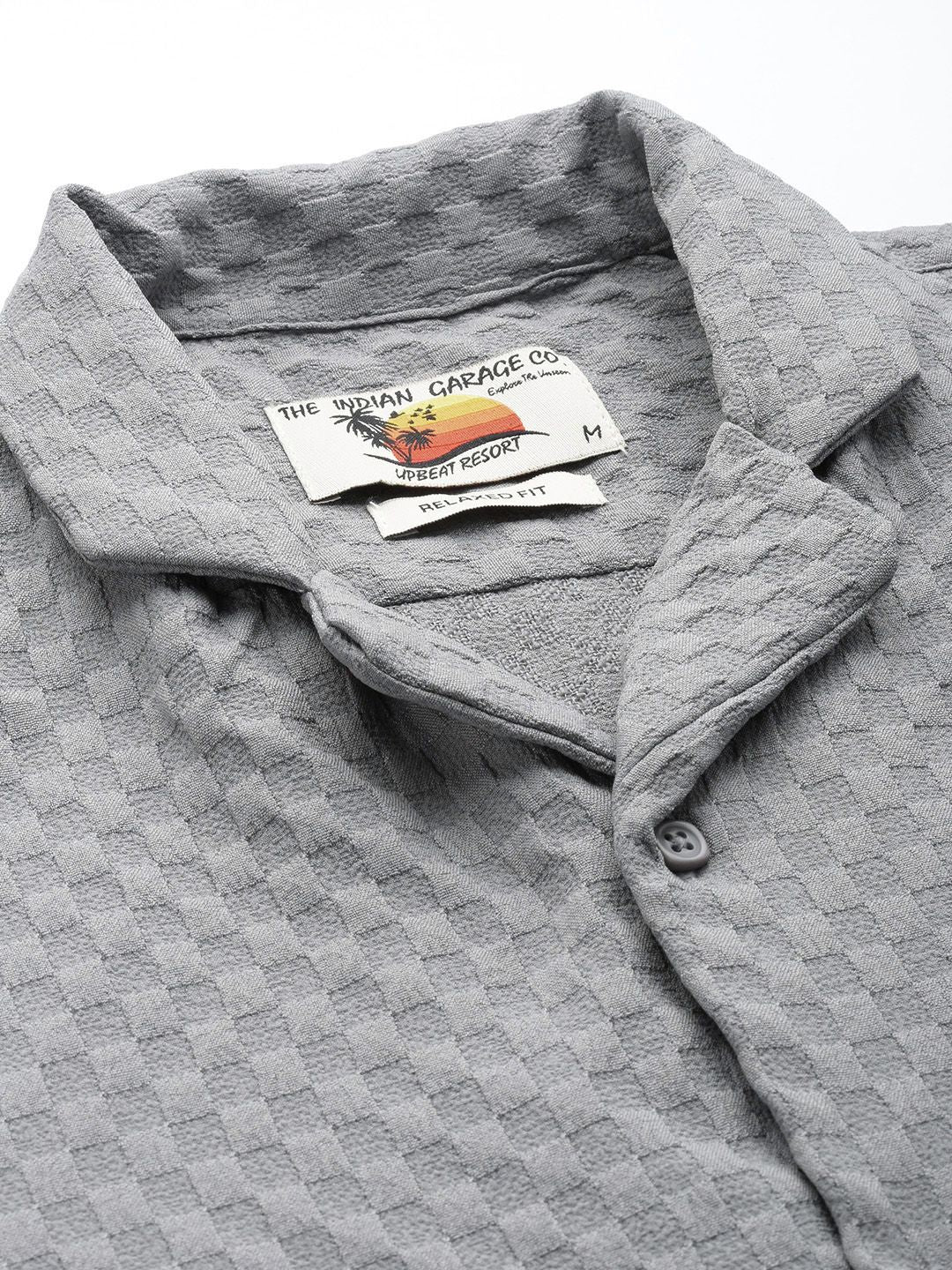 Men's Grey Relaxed Fit Solid Resort Wear Shirt