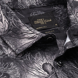 Men's Black Slim Fit Abstract Print Party Wear Shirt