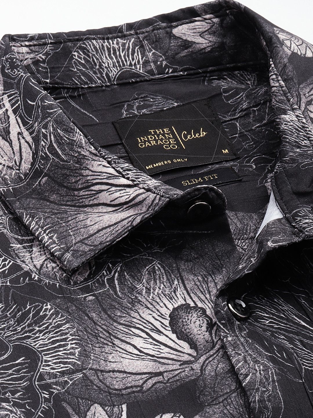 Men's Black Slim Fit Abstract Print Party Wear Shirt