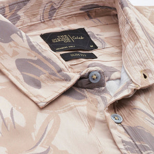 Men's Beige Slim Fit Abstract Print Party Wear Shirt