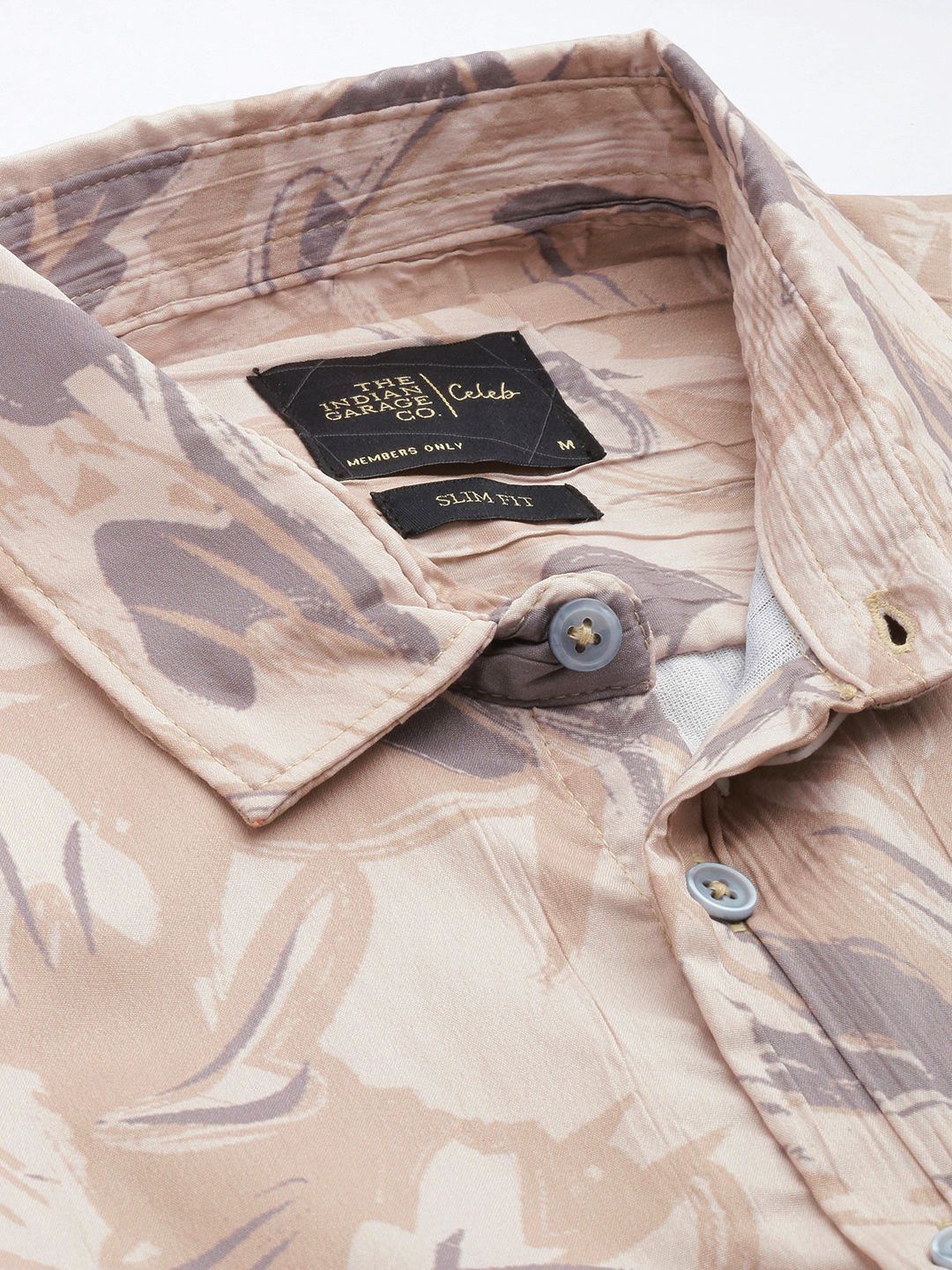 Men's Beige Slim Fit Abstract Print Party Wear Shirt