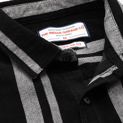 Men's Black Regular Fit Striped Casual Overshirt